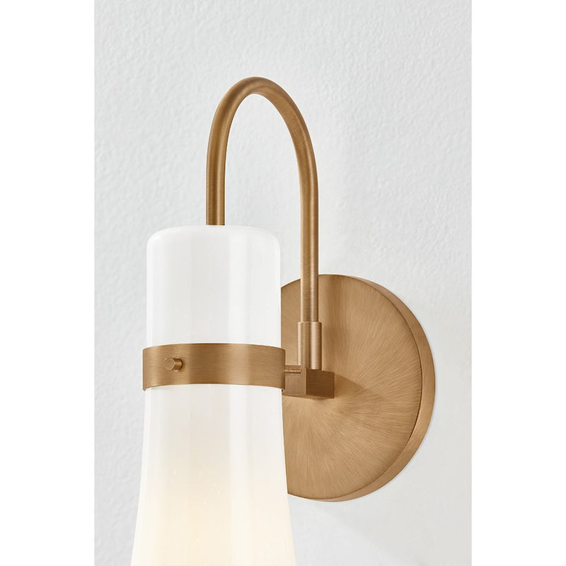 Troy Lighting Maple 1 Light Wall Sconce, Patina Brass/Seeded Opal