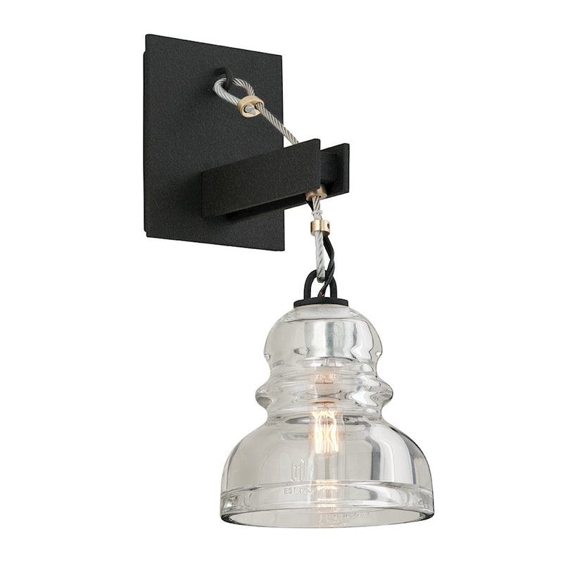 Troy Lighting Menlo Park 1 Light Wall Sconce, Textured Iron/Clear - B3971-TRN