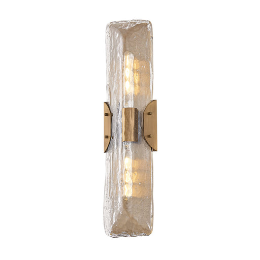 Troy Lighting Nordic 2 Light Wall Sconce, Patina Brass/Clear Seeded