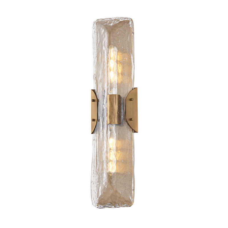 Troy Lighting Nordic 2 Light Wall Sconce, Patina Brass/Clear Seeded