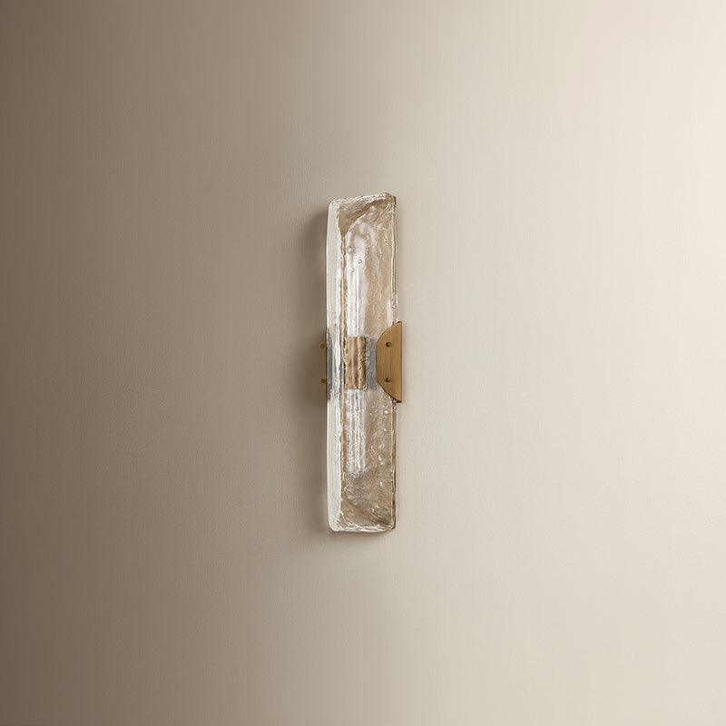 Troy Lighting Nordic 2 Light Wall Sconce, Patina Brass/Clear Seeded