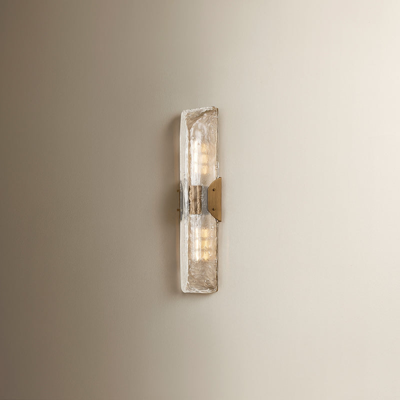 Troy Lighting Nordic 2 Light Wall Sconce, Patina Brass/Clear Seeded