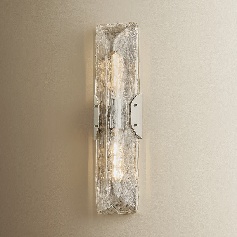 Troy Lighting Nordic 2Lt Wall Sconce, Polished Nickel/Clear Seeded