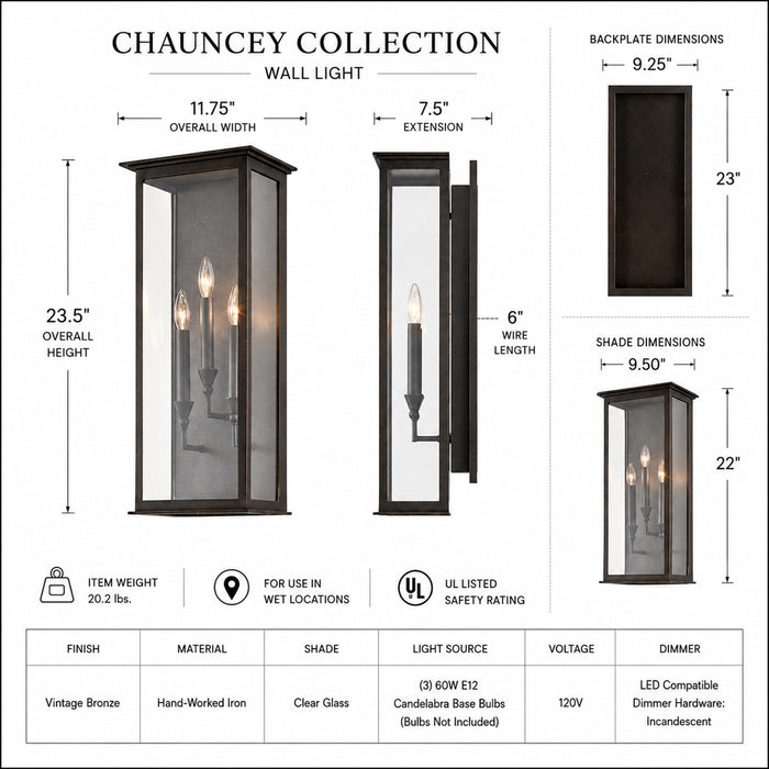Troy Lighting Chauncey Wall Sconce, Vintage Bronze/Clear