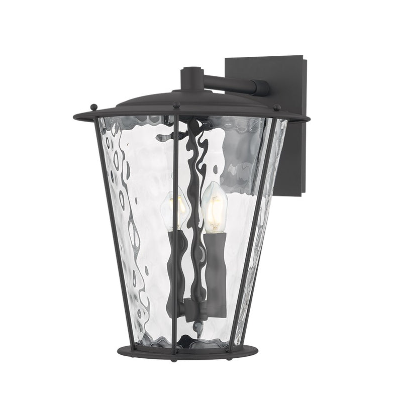 Troy Lighting Jantzen 2Lt 17" Wall Sconce, Texture Black/Water Glass - B7117-TBK