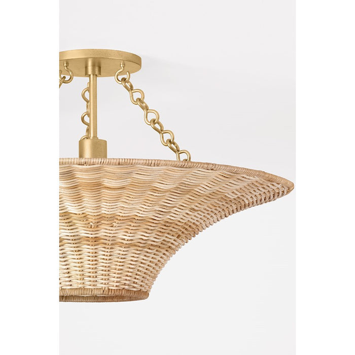 Troy Lighting Ketan 1 Light Semi Flush, Gold Leaf/Natural Wicker