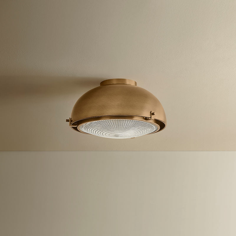 Troy Lighting Fritz 1 Light Flush Mount, Patina Brass/Holophane