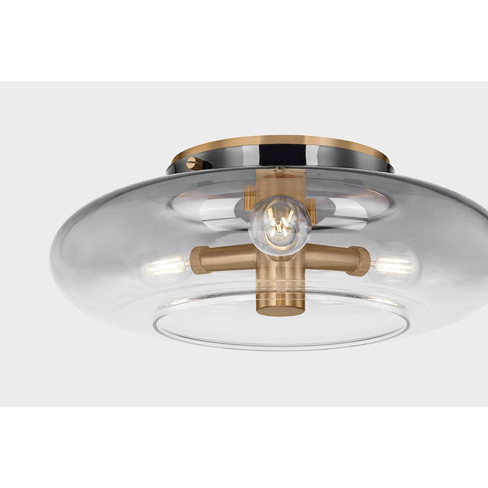 Troy Lighting Gunner 3 Light Flush Mount, Patina Brass/Ombre Smoke