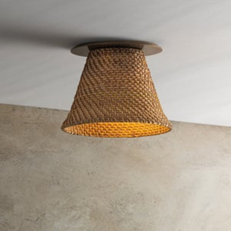 Troy Lighting Menifee 1Lt Flush Mount, Brass/Natural Wicker