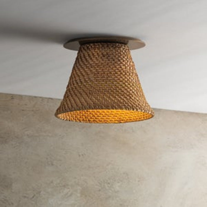 Troy Lighting Menifee 1Lt Flush Mount, Brass/Natural Wicker