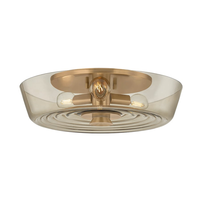 Troy Lighting Theodore 3Lt Flush Mount, Patina Brass/Light Bronze - C3916-PBR