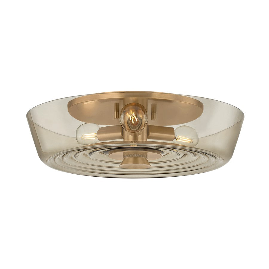 Troy Lighting Theodore 3Lt Flush Mount, Patina Brass/Light Bronze - C3916-PBR