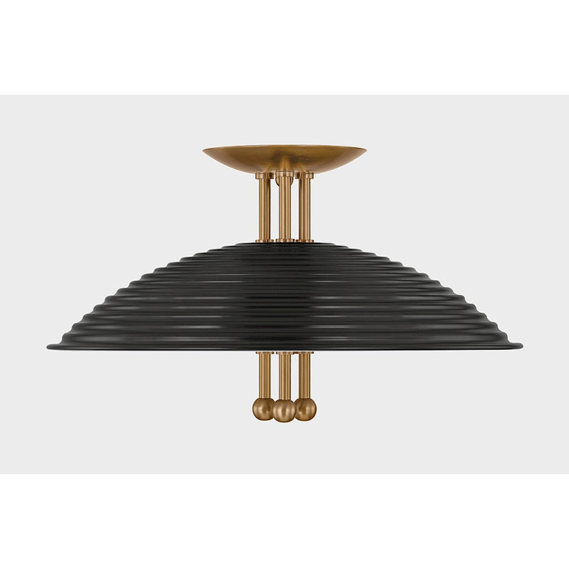 Troy Lighting Larkin 3 Light Semi Flush, Brass/Black/White Glass