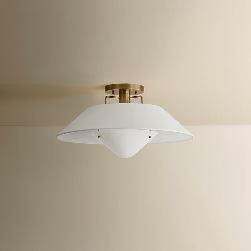 Troy Lighting Otto 1 Light Semi Flush, Patina Brass/White Linen 1