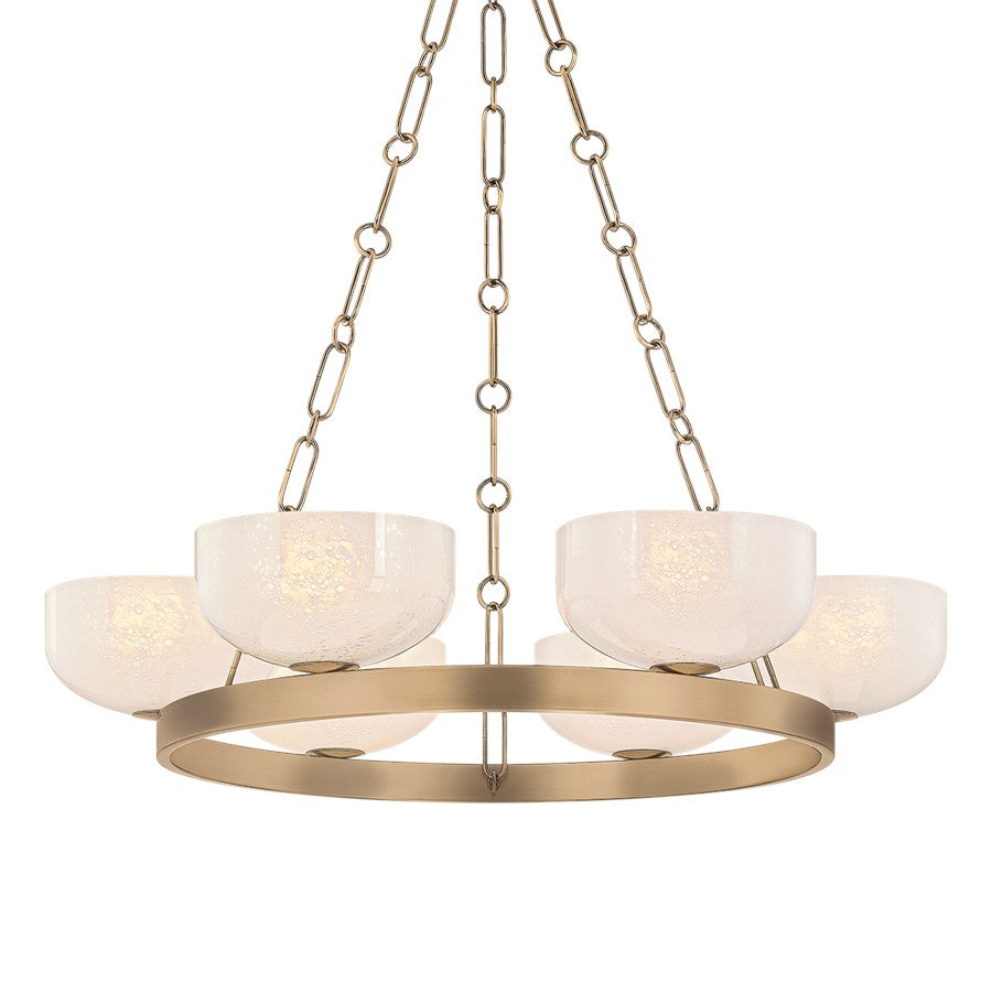 Troy Lighting Caelum 6Lt Chandelier, Patina Brass/Seeded Cloud - F1332-PBR