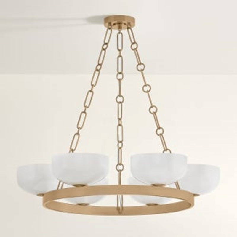 Troy Lighting Caelum 6Lt Chandelier, Patina Brass/Seeded Cloud