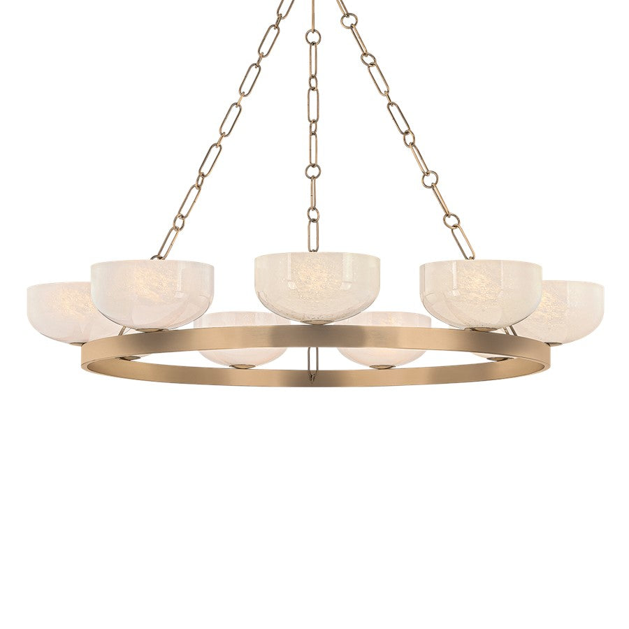 Troy Lighting Caelum 9Lt Chandelier, Patina Brass/Seeded Cloud - F1345-PBR