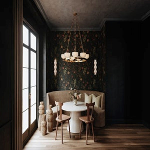 Troy Lighting Caelum 9Lt Chandelier, Patina Brass/Seeded Cloud