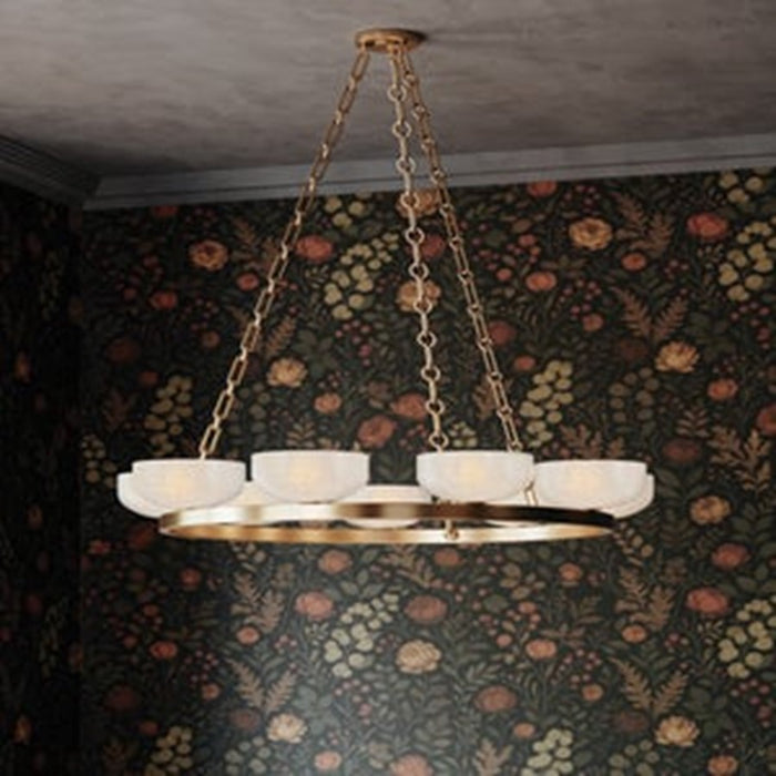 Troy Lighting Caelum 9Lt Chandelier, Patina Brass/Seeded Cloud