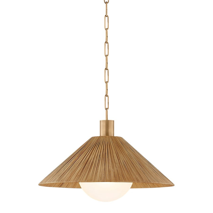 Troy Lighting Woodside 1Lt 22" Pendant, Patina Brass/Natural Rattan - F1422-PBR