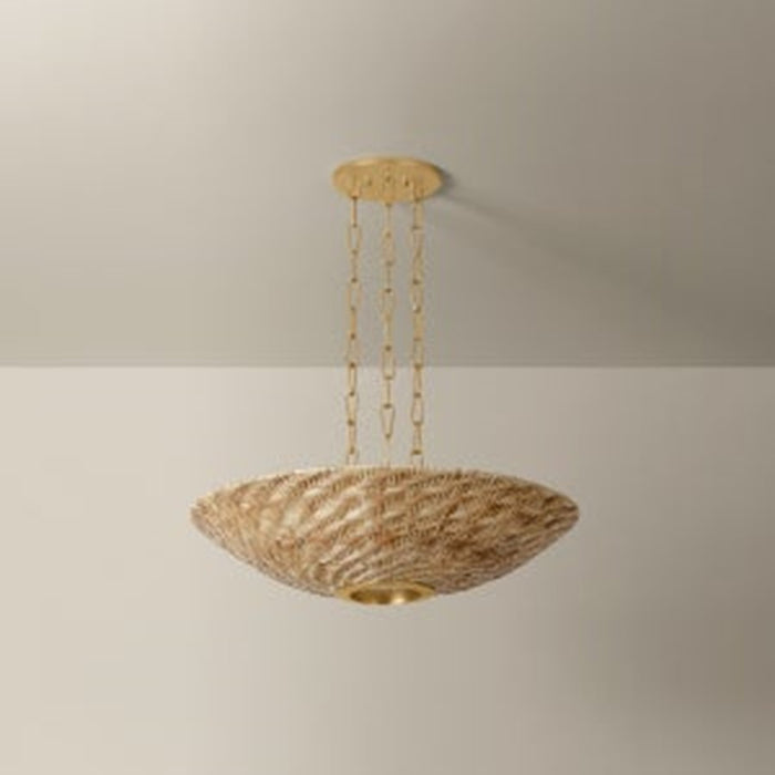 Troy Lighting Ollie 3Lt Pendant, Gold Leaf/Light Natural Wicker