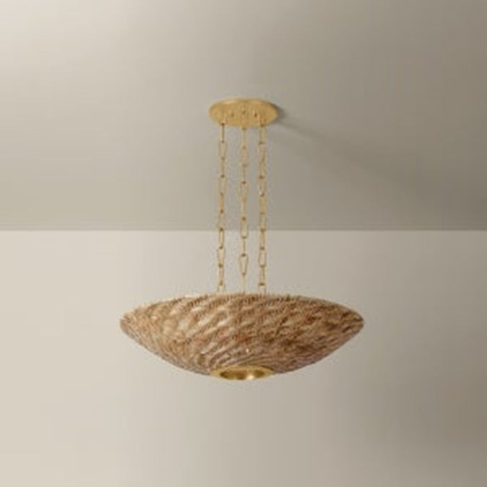 Troy Lighting Ollie 3Lt Pendant, Gold Leaf/Light Natural Wicker