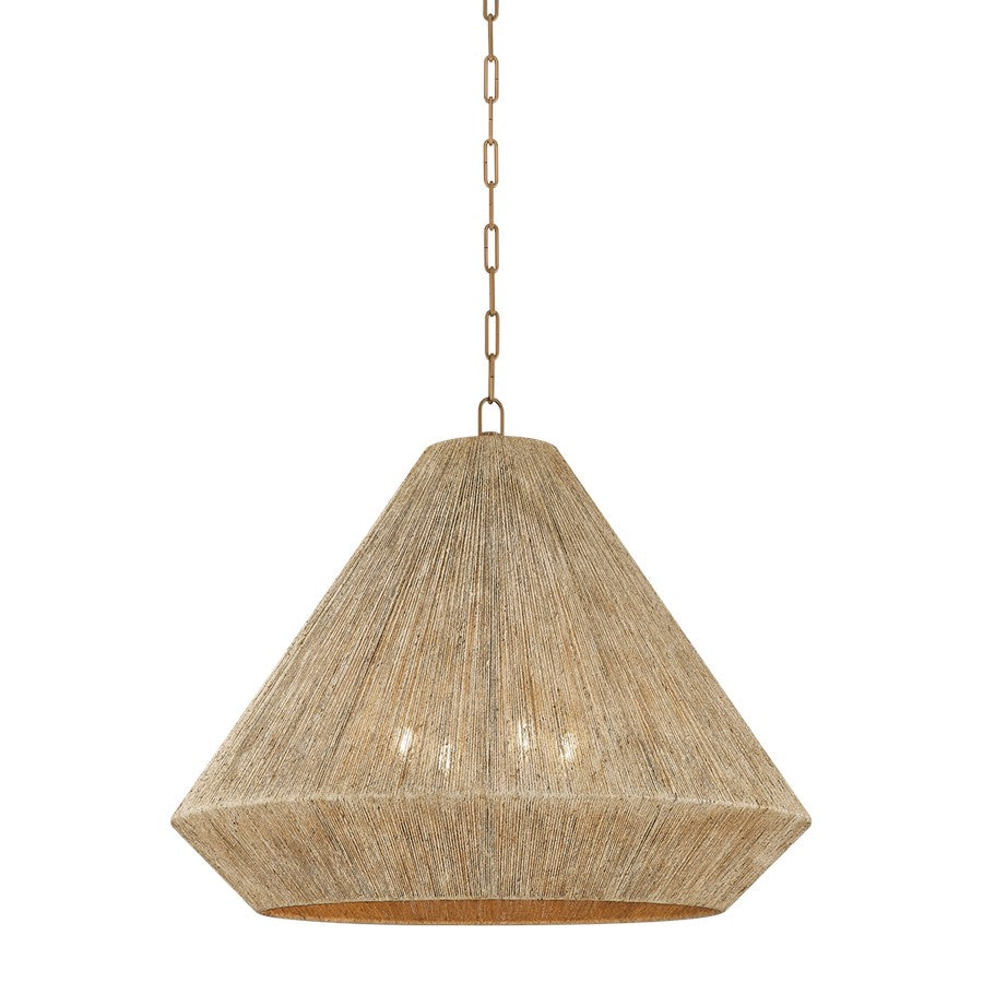 Troy Lighting Keats 4 Light Pendant, Patina Brass/Natural String - F1630-PBR