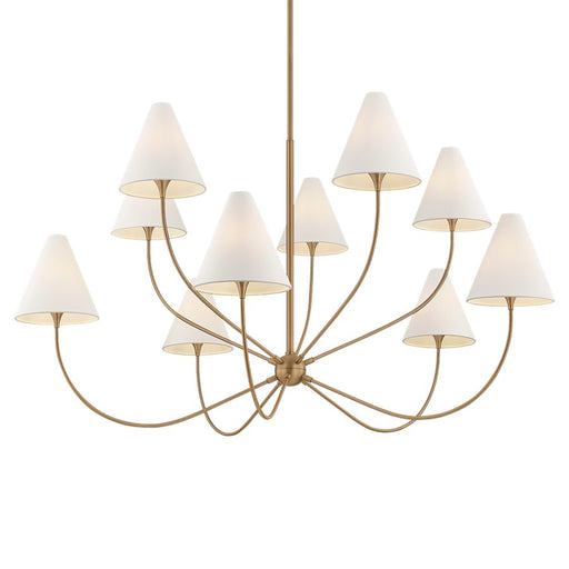 Troy Lighting Evermore 10Lt Chandelier, Patina Brass/Off White Linen - F1960-PBR