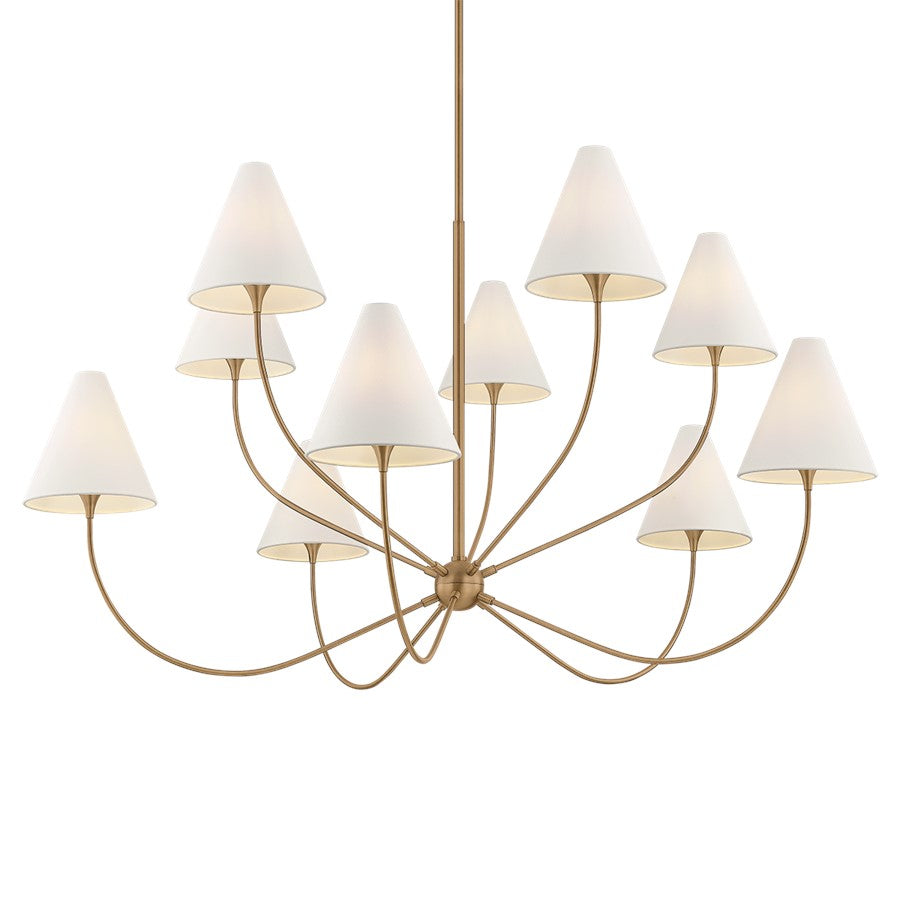 Troy Lighting Evermore 10Lt Chandelier, Patina Brass/Off White Linen - F1960-PBR