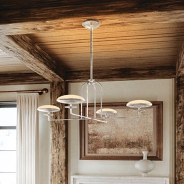 Troy Lighting Pacific 4Lt Chandelier, Warm Silver Leaf/Etched Matte