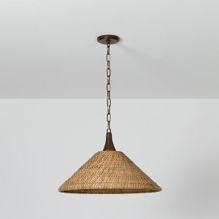 Troy Lighting Kenzo 1Lt 21" Pendant, Bronze Leaf/Natural Wicker