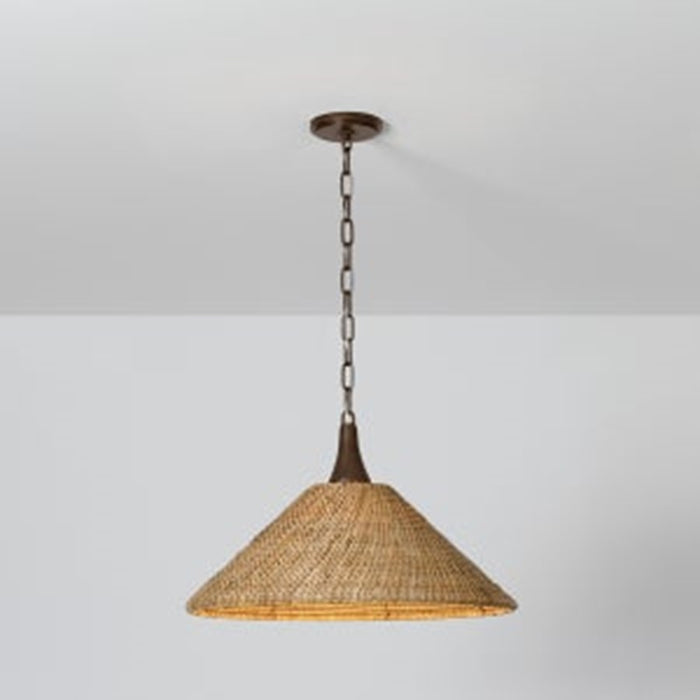 Troy Lighting Kenzo 1Lt 21" Pendant, Bronze Leaf/Natural Wicker