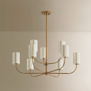 Troy Lighting Teddy 9Lt Chandelier, Brs/Off-wht Linen/Cotton Stitch