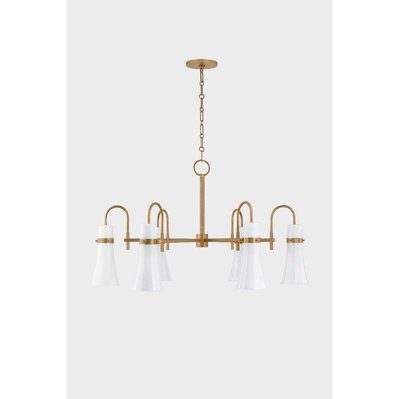 Troy Lighting Maple 6 Light Chandelier, Patina Brass/Seeded Opal