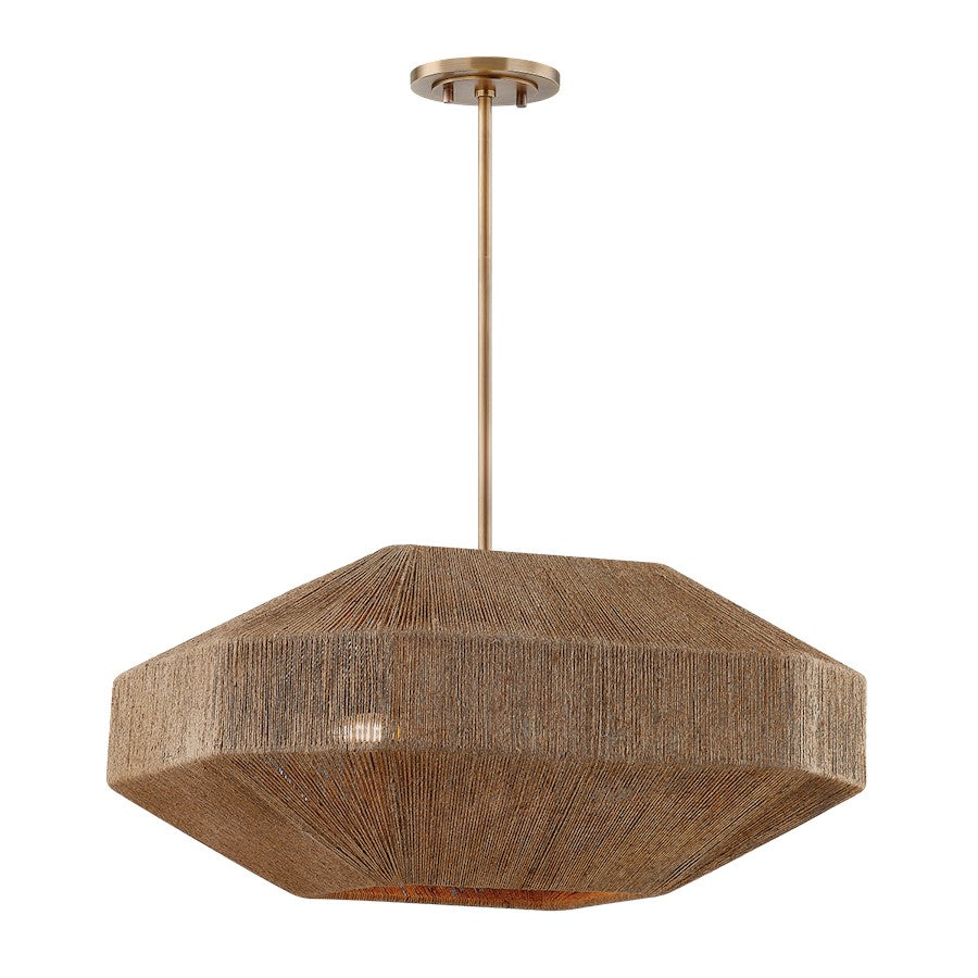 Troy Lighting Laken 4Lt 24" Chandelier, Patina Brass/Natural String - F3624-PBR