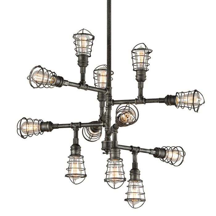 Troy Lighting Conduit 12 Light 34" Chandelier, Aged Pewter - F3817-APW