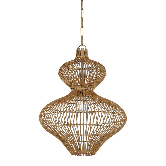 Troy Lighting Irvine 1Lt 20" Pendant, Patina Brass/Natural Rattan - F3820-PBR