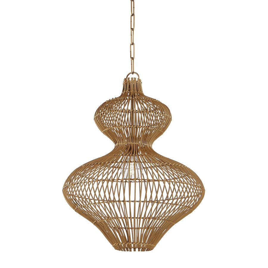 Troy Lighting Irvine 1Lt 20" Pendant, Patina Brass/Natural Rattan - F3820-PBR