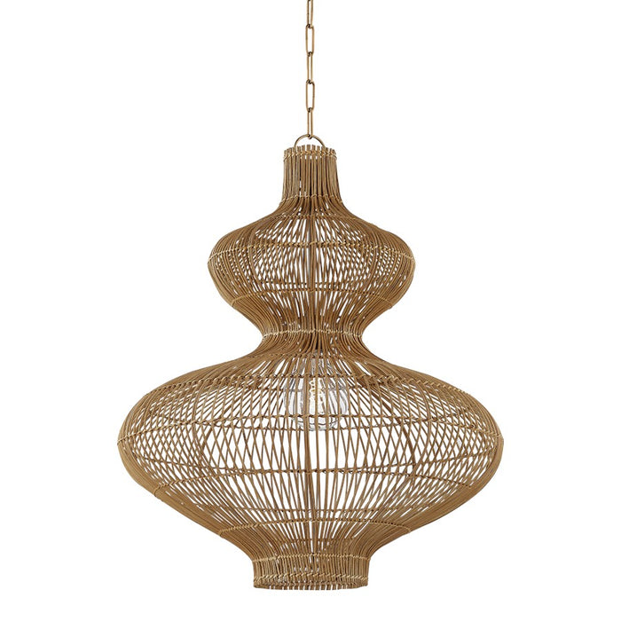 Troy Lighting Irvine 1Lt 28" Pendant, Patina Brass/Natural Rattan - F3828-PBR