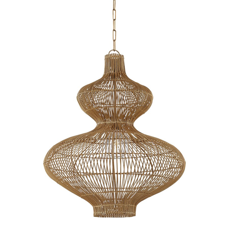 Troy Lighting Irvine 1Lt 28" Pendant, Patina Brass/Natural Rattan - F3828-PBR