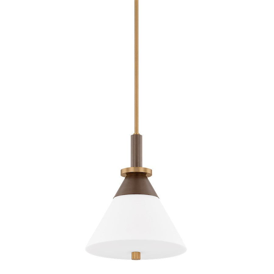 Troy Lighting Staton 1 Light 12" Pendant, Brass/Bronze/Opal - F4212-PBR-BRZ