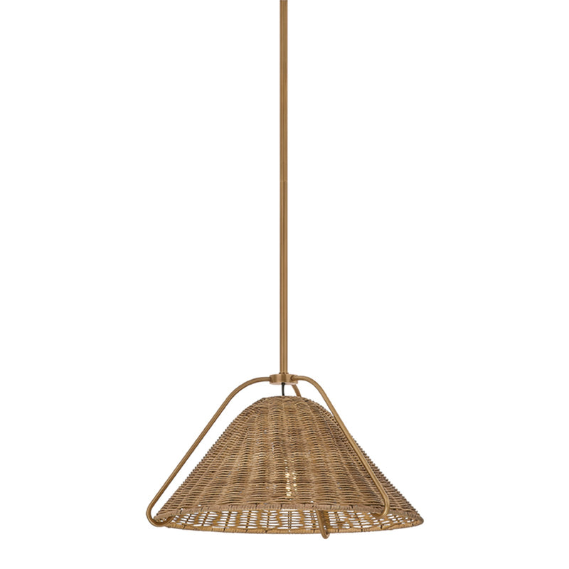 Troy Lighting Richard 1Lt 17"W Pendant, Patina Brass/Natural Rattan