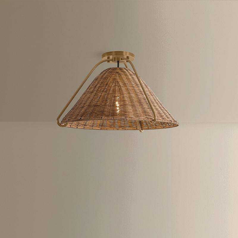 Troy Lighting Richard 1Lt 17"W Pendant, Patina Brass/Natural Rattan