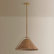 Troy Lighting Richard 1Lt 17"W Pendant, Patina Brass/Natural Rattan