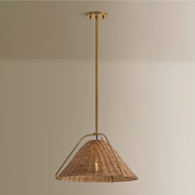Troy Lighting Richard 1Lt 17"W Pendant, Patina Brass/Natural Rattan