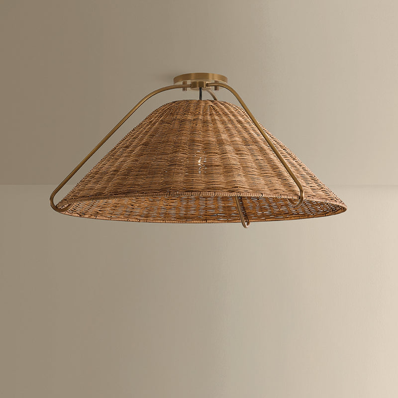 Troy Lighting Richard 1Lt 26"W Pendant, Patina Brass/Natural Rattan
