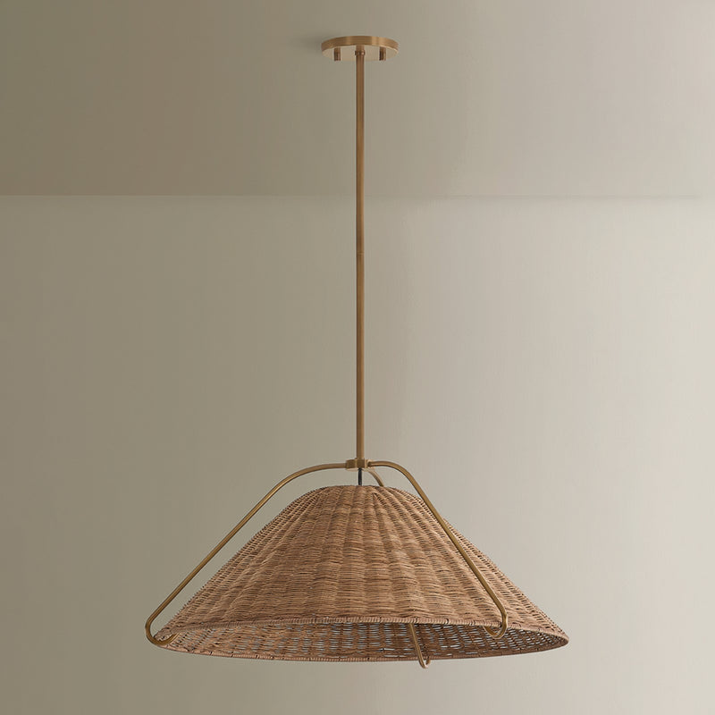 Troy Lighting Richard 1Lt 26"W Pendant, Patina Brass/Natural Rattan