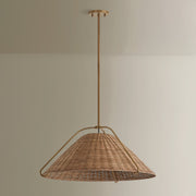 Troy Lighting Richard 1Lt 26"W Pendant, Patina Brass/Natural Rattan