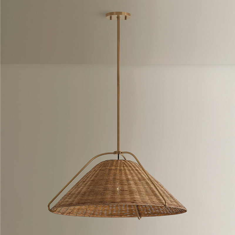 Troy Lighting Richard 1Lt 26"W Pendant, Patina Brass/Natural Rattan