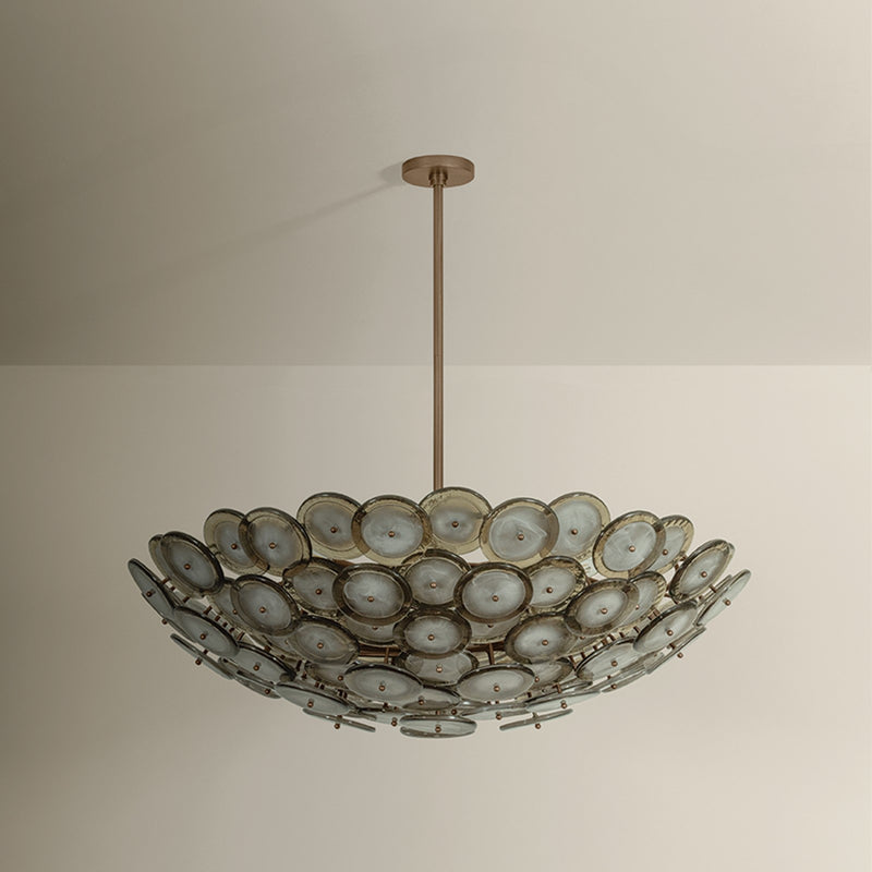 Troy Lighting Wassama 14Lt Chandelier, Brass/Blonchino Piastre, Brz